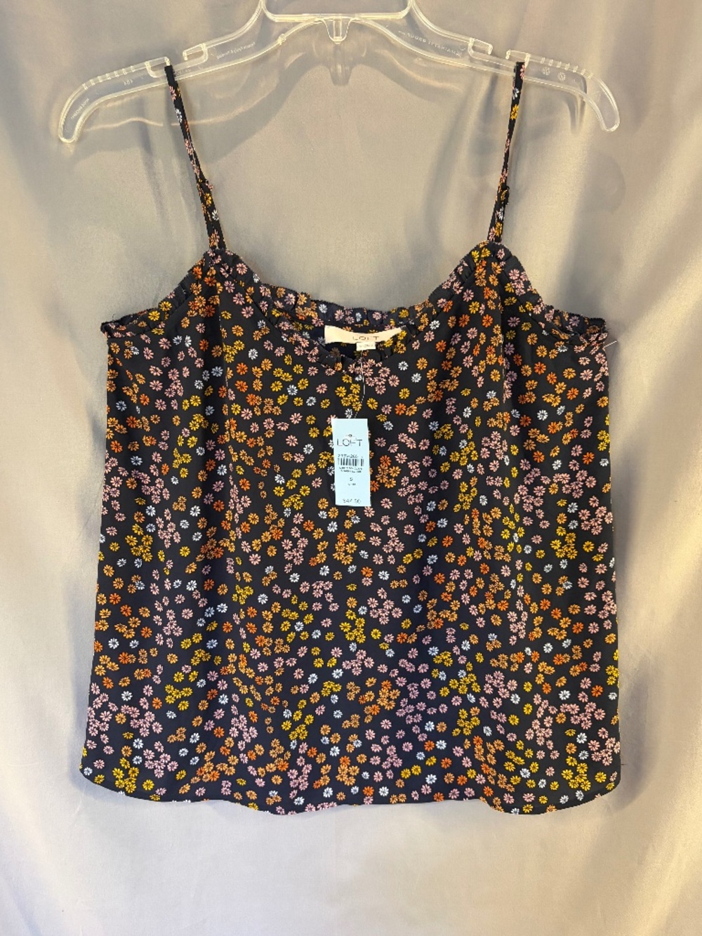 LOFT Petite Camisole Blouse, Black with Orange Pink Red flowers - Size SP (NWT)